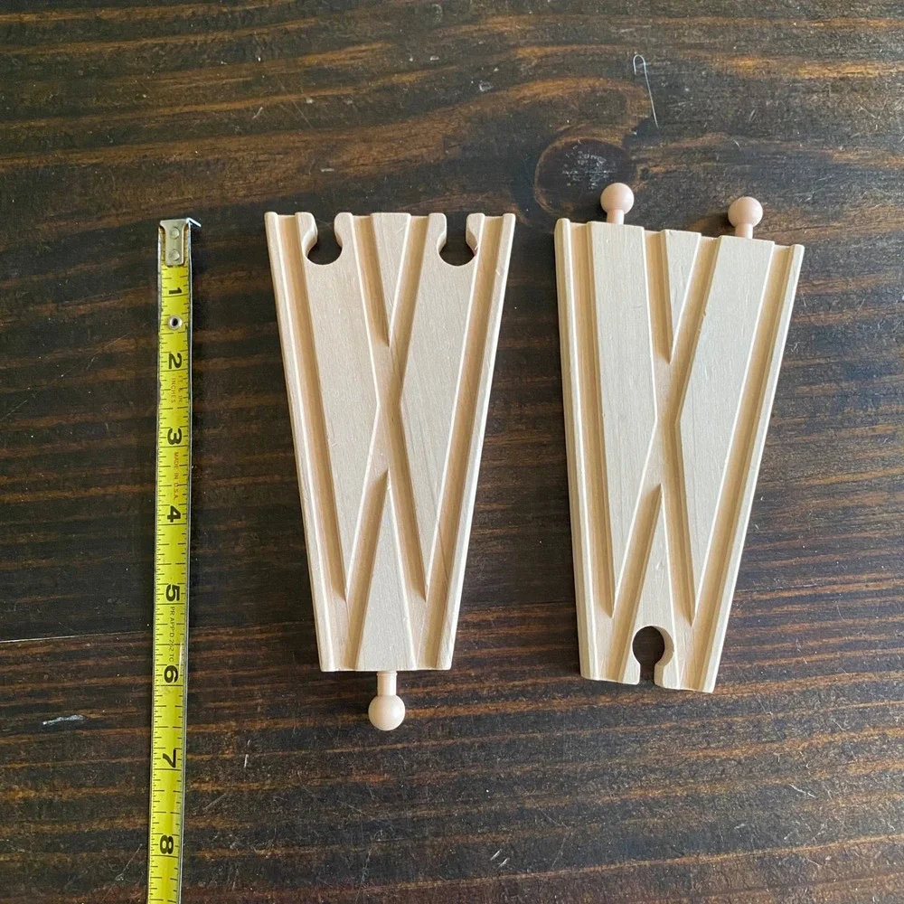 Wooden Railway Double Track Y-Switch Expansion Pieces Set‎ of 2 Natural Wood